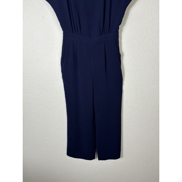 DVF Jumpsuit Womens 6 Navy Blue Triacetate Blend Solid Short Sleeve - Picture 6 of 14